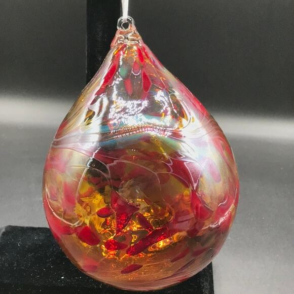 Hand Blown Glass Tear Drop Large Christmas Ornament Outdoor Orb 5" Diameter - Picture 3 of 6